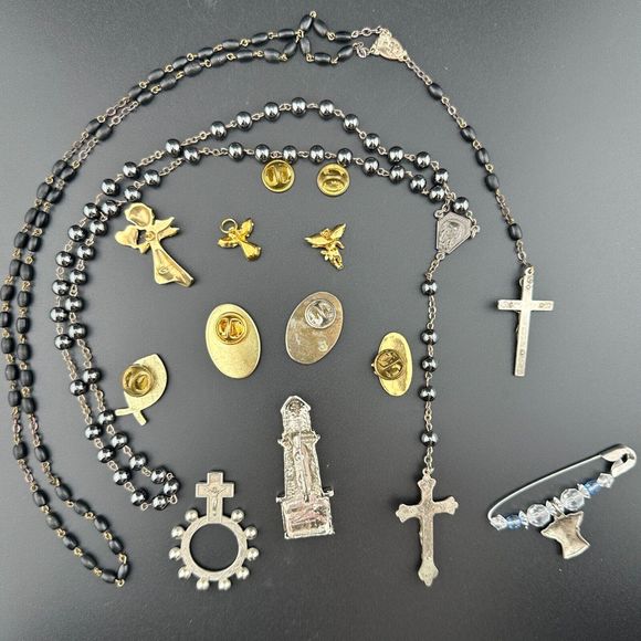 Lot Mix Christian Religious Catholic Faith Rosary Pins Jewelry Vintage to Now - Picture 2 of 12